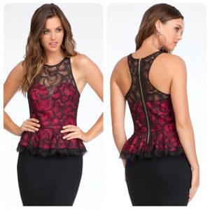 Bebe Lace Peplum Top